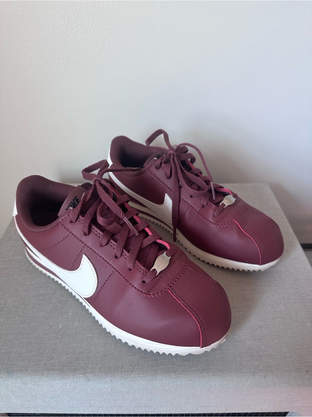 Nike Kids Burgundy and White Cortez-Style Sneakers